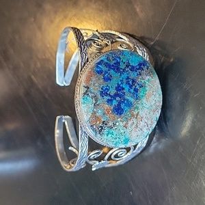 Azurite Chrysocolla 925 sterling silver cuff bangle bracelet